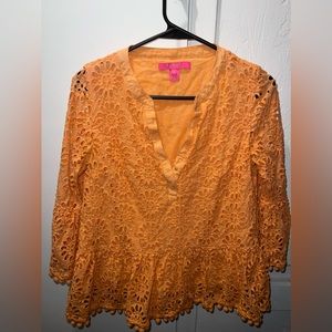 Lilly Pulitzer Orange, mid sleeve blouse. Size Small. Great condition!